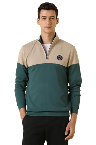Image of Allen Solly Men's Cotton Blend Casual Sweatshirt with Half Zip and Straight Pocket