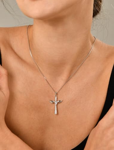 YL Cross Necklace 925 Sterling Silver Angel Wings Pendant Teardrop Birthstone Criss Jewelry for Women2