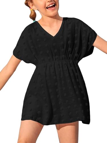 Haloumoning Mädchen Bademode Cover Ups Kinder Strand Coverups Bikini Badeanzug Cover Up Niedliches Strandkleid, Schwarz, 3-4 Jahre