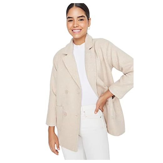 Trendyol Damen Oversize Zweireihig Plain Webstoff Mantel Abrigo, Camel, 36 De Las Mujeres