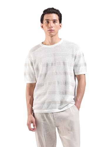 T-shirt pour homme surdimensionné rayé col rond en maille tricot plat