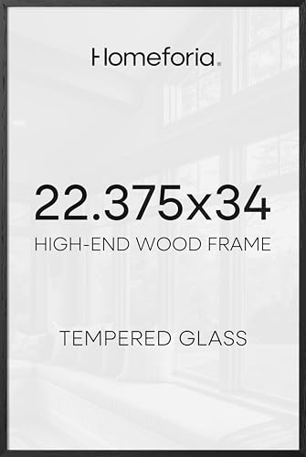 Image of Homeforia 22.375x34 Black Wood Puzzle Frame, High End Oak 22.375 x 34 Frames without Mat, Wooden 34x22.375 Hanging Picture Frames for Wall, 22.375by34 Poster Frames, Tempered Glass, Wall Kit, Set of 2