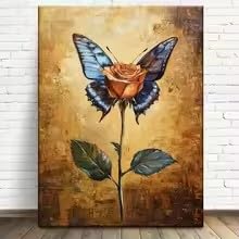 Poster und Drucke mit Blumen- und Schmetterlingsmotiven, Retro-Kunst, Leinwandbild, Wandbild für Wohnzimmer, Heimdekoration (40x60cm/Rahmen)
