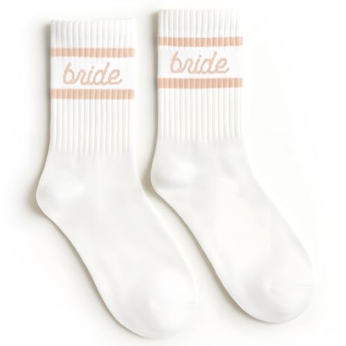 xo, Fetti Bride Socks, White + Tan | Bride To Be Gift, Bachelorette Party Favor, Bach Party Decorations, Wedding Day Sandals, Bridesmaid Gift, Bridal Shower Party Favor