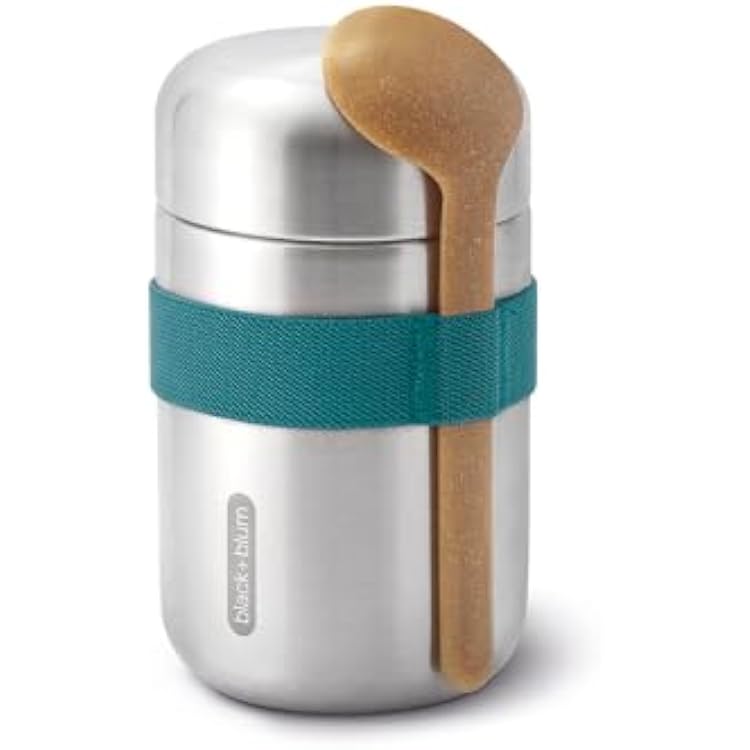 BLACK + BLUM Vacuum Food Flask | Leak Proof Insulated Stainless Steel Lunch Container with Ladle Spoon for Hot and Cold Food | Travel, Office Lunch Box for All Ages | 400 ml/13.5 fl oz, Ocean Blue