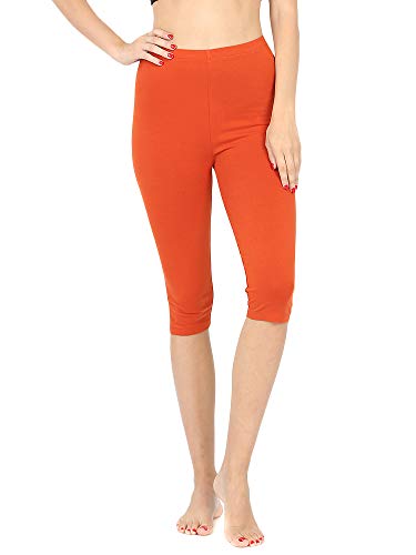 Women & Plus High Waist Below Knee-Length Capri Cotton Spandex Leggings (Copper, 1X)