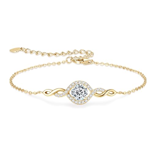 1CT Moissanite Infinity Bracelet for Women, D Color VVS1 925 Sterling Silver Link Bracelet for Wife or Mom, Adjustable Chain