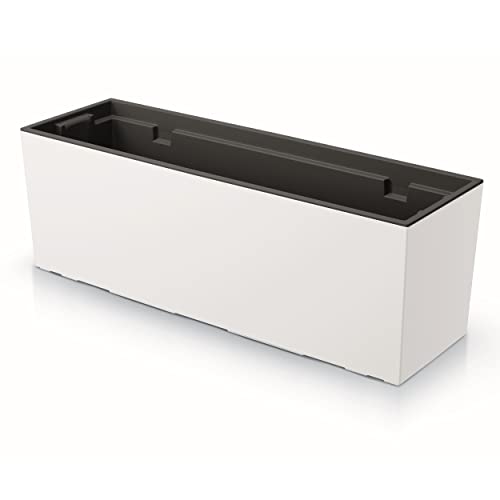 botle Jardinera Macetas Grandes con práctico inserto, Cubremacetas, longitud de la maceta: 58 cm, de plástico liso, estructura de color blanco, para interiores y exteriores