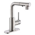 Crea Kitchen Faucets with Pull Out Sprayer, Bathroom Sink Faucets Mini Bar Prep Faucet Single Handle 3 Hole Kitchen Farmhouse utility Faucet Outdoor Laundry, Brush Nickel