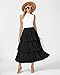 OULESIS Womens Black Maxi Skirt Pleated Chiffon Ruffle Tiered Layed Elastic Waist Midi Skirts Long A Line Swing Skirt Fall Outfit