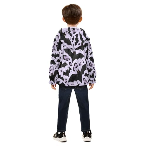 Bats Leopard Halloween Pattern Toddler Fleece Jacket Girl Boys Hooded Fleece Jacket Coat Warm Outwear Zip-up 3-10T4