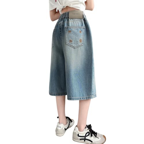 Vaqueros cropped para niña con cintura elástica vaqueros capri holgados Rolanko