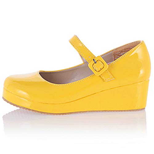 Parisuit Womens Mary Jane Wedge Platform Shoes Patent Leather Ankle Strap Pumps Sweet Shoes3