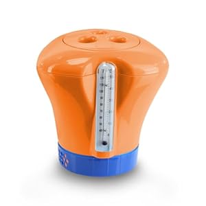 Pool Dosierschwimmer mit Thermometer orange großer Chlordosierer Chlorspender für ChlorTabs, Brom und SauerstoffTabs
