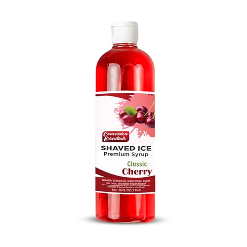 Concession Essentials -Cherry Snow Cone Syrup – Classic Cherry Flavor, 16oz Bottle – Perfect for Snow Cones, Shaved Ice, Slushies, and Desserts – Bold & Sweet Taste