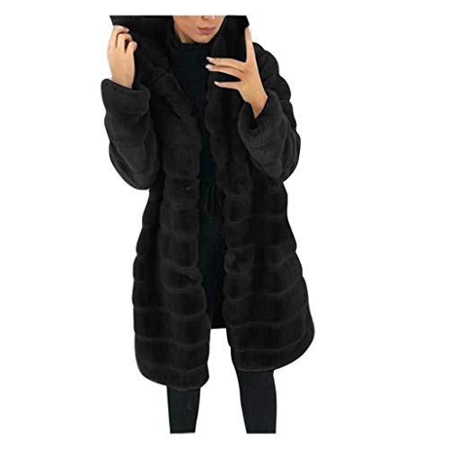 Generisch Mantel Damen Warme Kunstfell Felljacke Lange Elegant Cardigan Flauschige Parka Winterjacke mit Kapuze Pelzmantel Langarm Einfarbig Jacke Kuschelig Fellmantel Damen