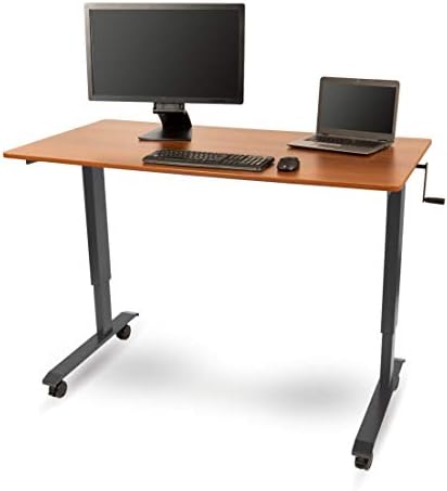 Stand Up Desk Store Crank Adjustable Height Rolling Standing Desk (Charcoal Frame/Teak Top, 60" Wide)