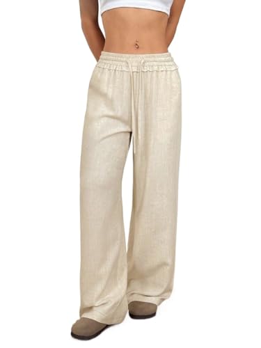 Women's Flowy Pants Plain Wide Leg Casual Low Waist Pants Casual