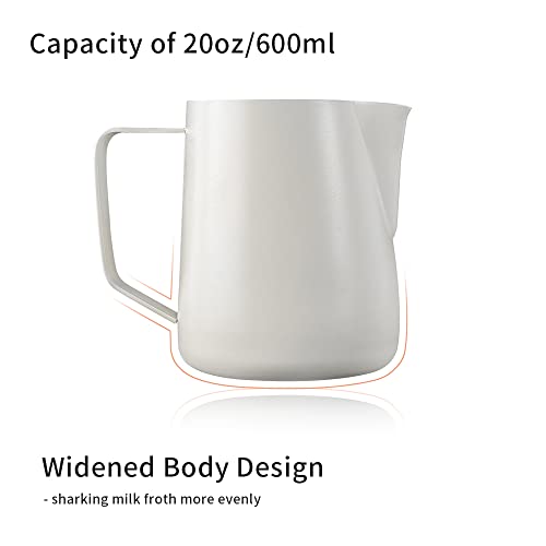Espresso Milk Frothing Pitcher 20Oz - Cafemasy Milky White Color Stainless Steel Espresso Machine Accessories Steaming Pitcher Milk Jug For Coffee Cappuccino Latte Art (600Ml) #TOP2