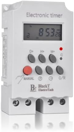 Blackt Electrotech BT41D4 Digital Timer Switch Relay DIN Rail, 25 Amps Programmable Automatic On/Off (Single-Phase)