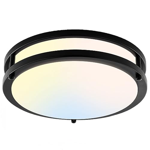 10Inch 30W LED Flush Mount Ceiling Light Fixtures, Ultra Bright 3200LM Dimmable Ceiling Lights, 5CCT 2700K 3000K 4000K 5000K 6500K, Ceiling Lamps for Kitchen Hallway Bedroom Bathroom, Black 1 Pack