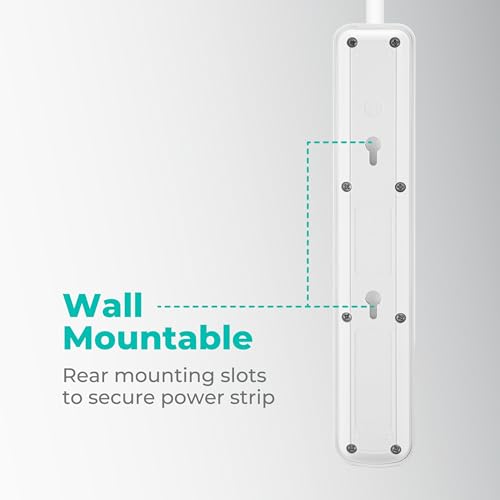 KMC Protector eléctrico con 4 tomas, 1 puerto USB-A y 1 puerto USB-C, protección contra sobretensiones de 840J, cable de extensión de 5 pies, enchufe plano de bajo perfil de 3 clavijas, blanco miniatura 6