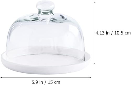 Miniatura 9 de Zerodeko Cúpula de cristal transparente de 6 pulgadas con bandeja de base de cerámica, mango de campana de cloche, vitrinas, vitrinas, centro de