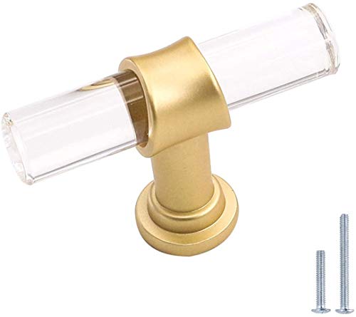 15 Pack Peaha Acrylic Dresser Knobs Brass Cabinet Knobs Gold Drawer Dresser Knobs Bathroom Cabinet Hardware 2in Length Knobs for Bathroom Cabinets, PH9165GD