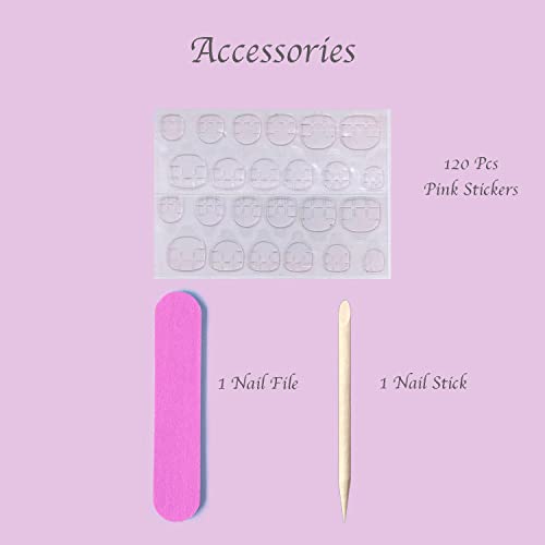 Image of 120Pcs Artificial Nails Extensions Combo in 5 Colors With Glue Stickers, Nail File & Wood Stick (Short Squoval02)