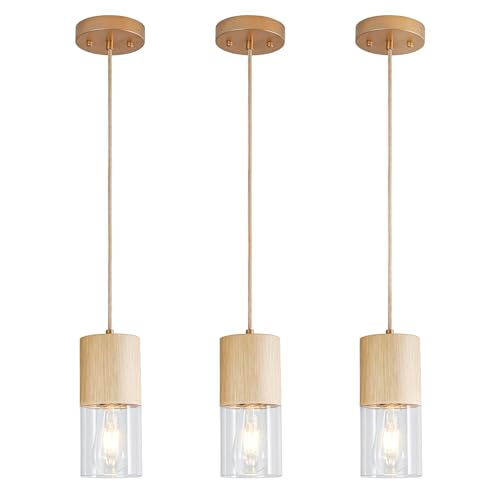 Image of 3-Pack Gold Pendant Light Fixtures, Adjustable Modern Pendant Lights for Kitchen Island, Industrial Clear Glass Pendant Lights for Dining Table Hallway Bedroom Living Room