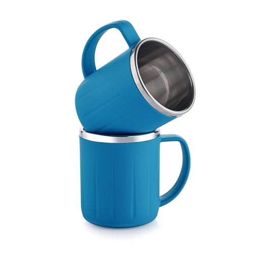 GANESH Happy Time Stylish Coffee/Tea/Milk Mug Plastic with Stainless Steel Inner Mug Cup with Handle, Portable & Easy Clean for Kids & Adult (Set of 2, Multi Color, 200 ml) (Image - 5)