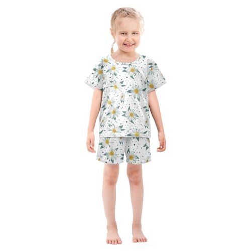 ALAZA Daisy Flowers Polka Dots Pajama Set Short Sleeve Sleepwear Soft Lounge Nightwear3