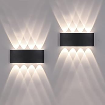 Foto di 2 Pack Lampada da Parete Esterno/Interno LED Applique da Esterni 16W 1600LM Up Down Lampada da Parete IP65 Impermeabile Moderno Lampade Muro Alluminio Bagliore su e giù (Nero 4500K luce naturale)
