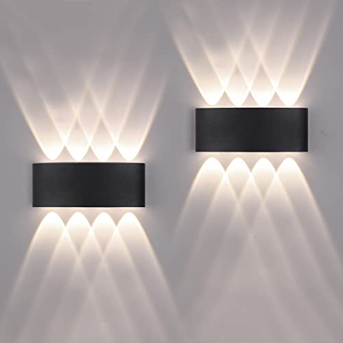 2 Pack Applique Murale Extérieur/Intérieur LED Appliques Extérieure 16W 1600lm ip65 imperméable moderne en aluminium up and down applique lumineuse spot...