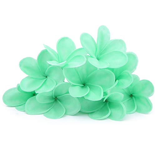 Winterworm Bunch of 10 PU Real Touch Lifelike Artificial Plumeria Frangipani Flower Bouquets Wedding Home Party Decoration (Auqamarin)