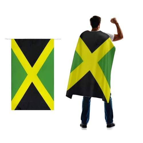 Jamaica Flag Cape 3x5 FT for Independence Day Holiday Costumes Celebrati 150D Premium Polyester Jamaican National Patriotic Flags Costume Cloak.