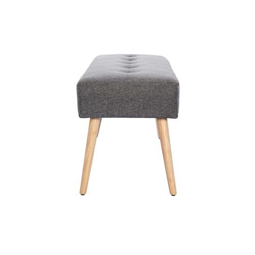 Panca Lavorazione Capitonné Effetto Velluto Testurizzato Grigio Chiaro E Legno Chiaro L95 Cm Guesta - 3