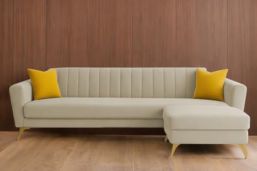 Image of Casaliving Murdock 4 Seater Convertible Sofa Set for Living Room, 3 Seater & Ottoman Modular Sectional Couch for Small Space (Cream Colour) Fabric