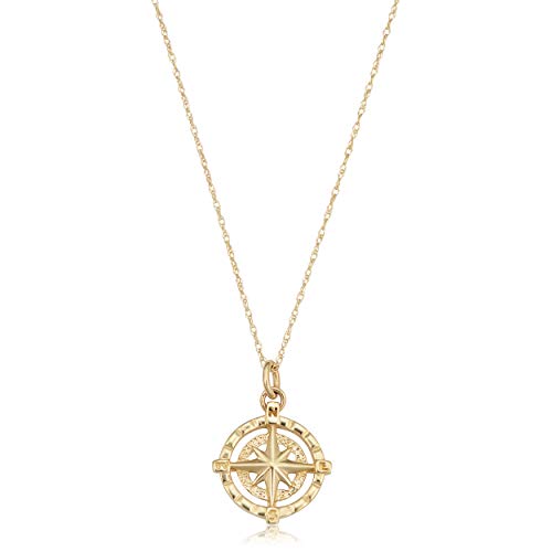 Kooljewelry 14k Yellow, White or Rose Gold Compass Windrose Pendant Rope Chain Necklace for Women (18 inch)