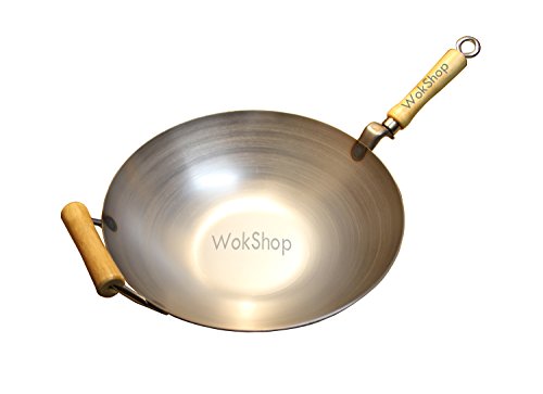12 inch Carbon Steel Wok w Helper Handle flat bottom by Wok Shop