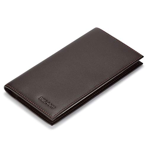 Image of HISCOW Slim Leather Checkbook Cover for Personal Checks, Premium Coffee, One Size, Minimalist | Full grain cowhide, transaction register & check book pockets, removable duplicate divider, durable stitching, gifts for men