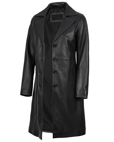 Decrum Leather Coat Women - Real Lambskin Women's Long Leather Car Coat