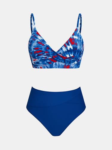 Image of CUPSHE Women's Bikini Sets Two Piece Swimsuit High Waisted V Neck Twist Front Adjustable Spaghetti Straps Bathing Suit