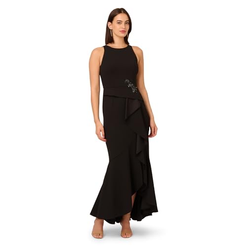 Image of Adrianna Papell Women's Beaded Crepe Halter Gown