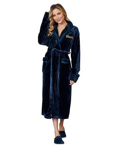 Lotus Linen Plush Robes for Women - Soft Bathrobe, Custom Monogram, Warm Fleece Robe with Pockets