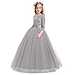 Spring Flower Girl Wedding Bridesmaid 3/4 Sleeves Kids Floral Lace Pageant Communion Princess Dress Prom Evening Dance Gown Gray 7-8 Years