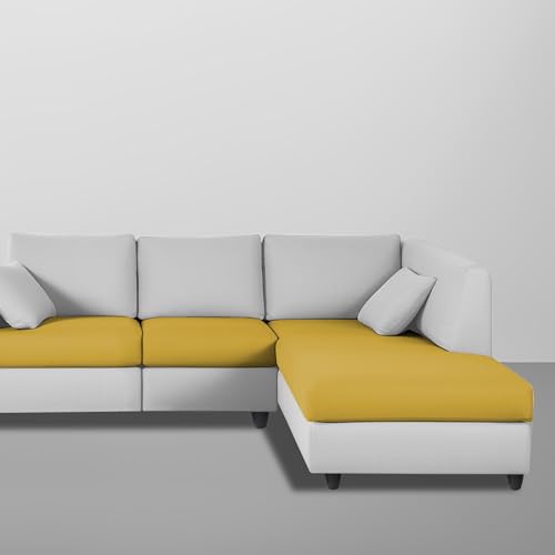 Image of Florian RHS 4 Seater L Shape Sofa Set for Living Room (Yellow Grey Fabric) Premium Fabric Sofa