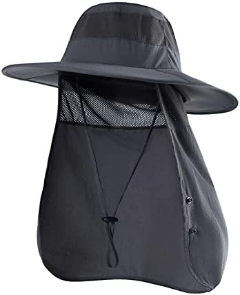 Sclzoed Fishing Hat for Men，Outdoor Sun Hat UPF50+ Mesh Wide Brim Fishing Hat with Neck Flap Dark Gray