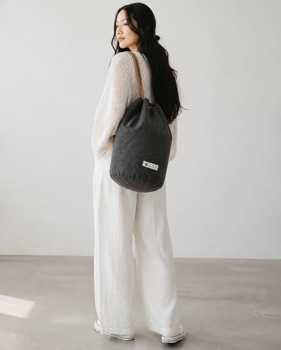 Image of The House of tara Distressed Canvas Backpack /Rucksack for Unisex | 20 Litres | Casual Cotton Bag with Spacious Compartment & Drawstring Strap | Suitable for Everyday Essentials