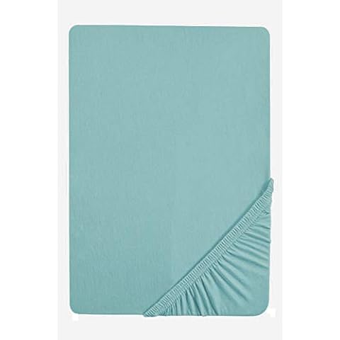 biberna 0077641 Fitted Sheet Topper Jersey Elastic (Topper Height 8-12 cm) 1x 180 x 200 cm > 200 x 220 cm Aqua Cover
